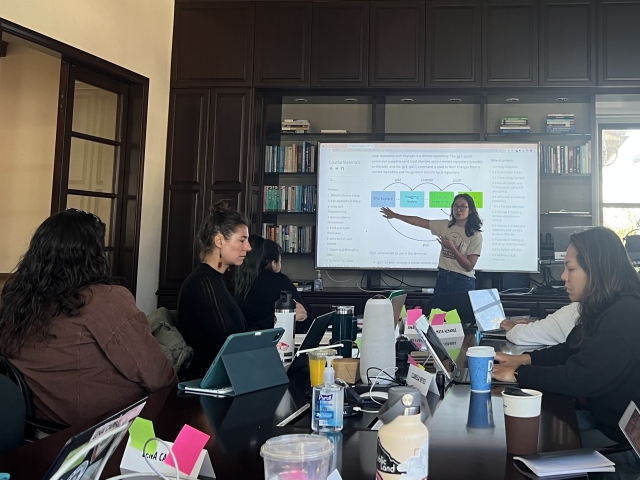 Halina Do-Lihn delivers a training to coreR participants at NCEAS, April 2023. 